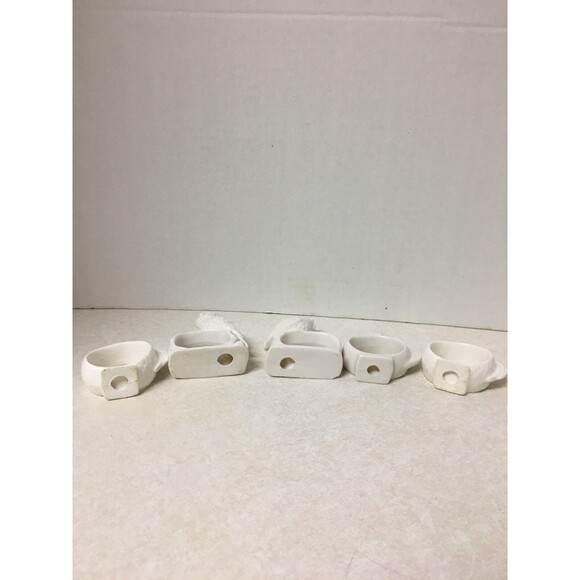 Vintage Set Of 5 Chickens And Owl Ceramic Napkin Rings 1970’s Country Decor - Picture 7 of 7
